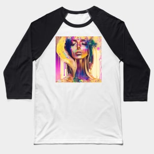 Basking in the Sunshine - Emotionally Fluid Collection - Psychedelic Paint Drip Portraits Baseball T-Shirt